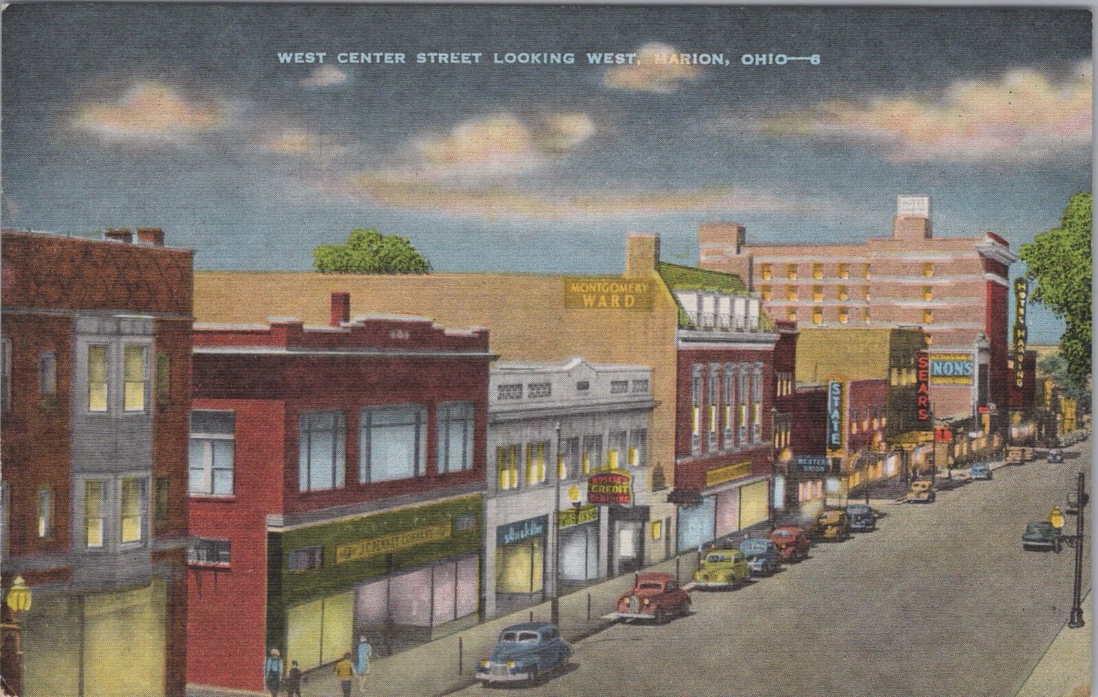 West Center Street Looking West, Marion Ohio Postcard