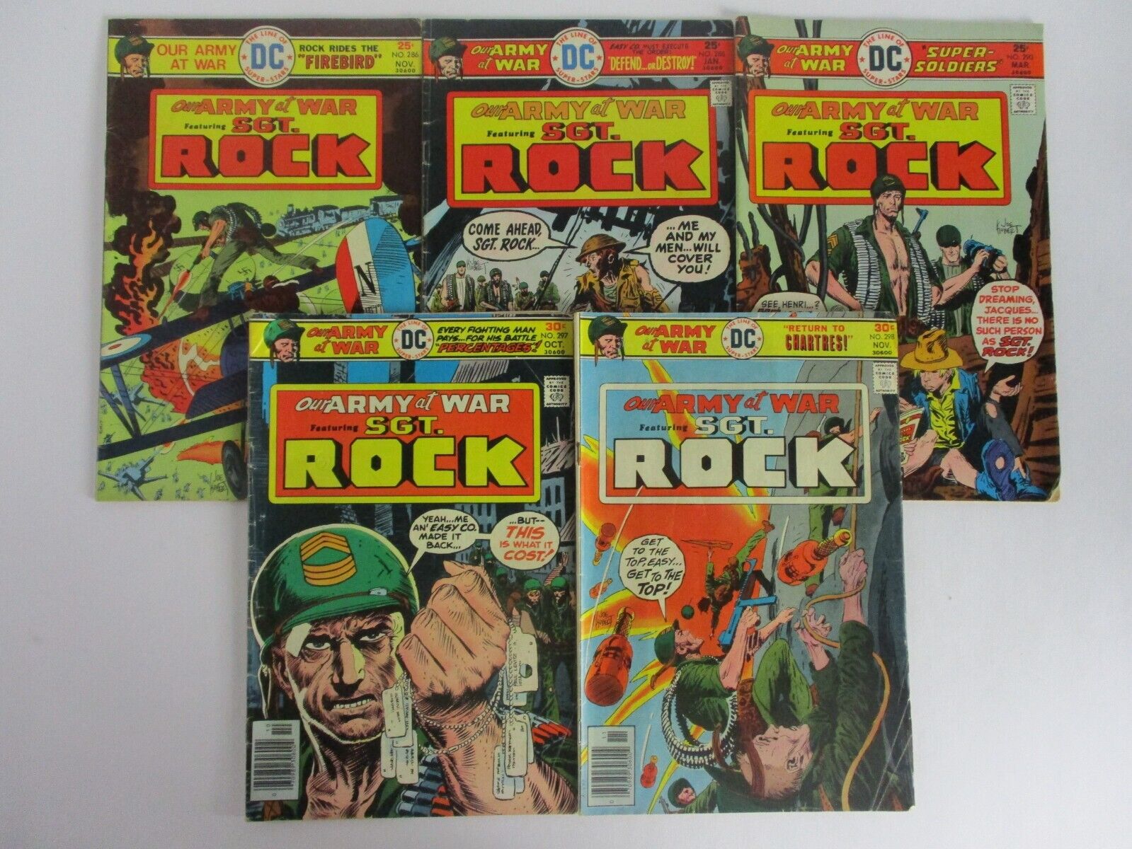 DC Comics SGT ROCK #286-298 5x Comics 1975-1976