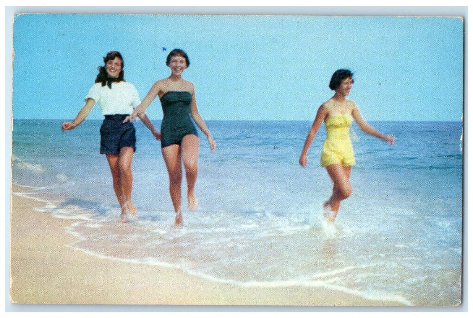c1950's Beach Bathing Beauties Romping In The Surf Alexandria VA Posted Postcard