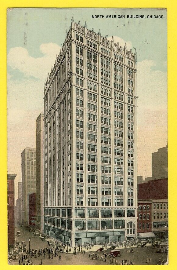 cpa written in 1913 USA - NORTH AMERICAN BUILDING, CHICAGO skyline skyscraper
