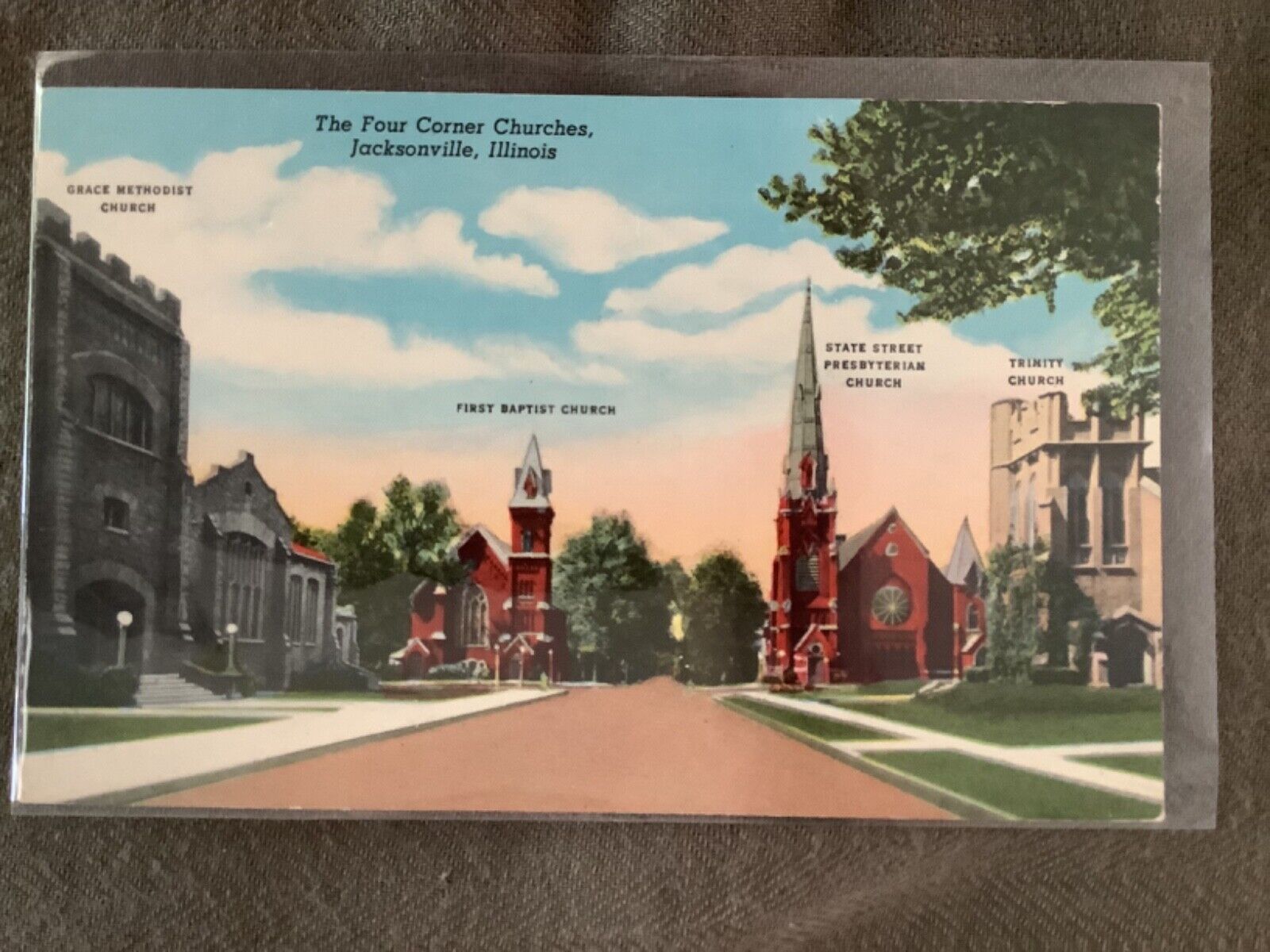 Post Card, The Four Corner Churches of Jacksonville, ill.