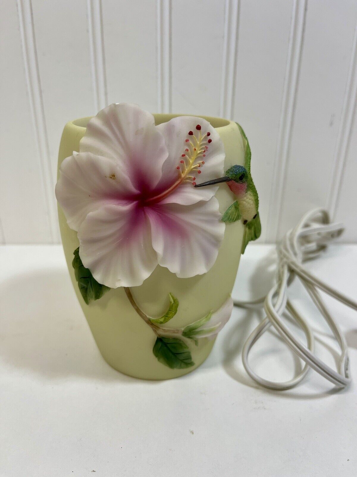 Tabletop Lamp Ibis & Orchid Hummingbird Flowers of Light Hand Painted Marble
