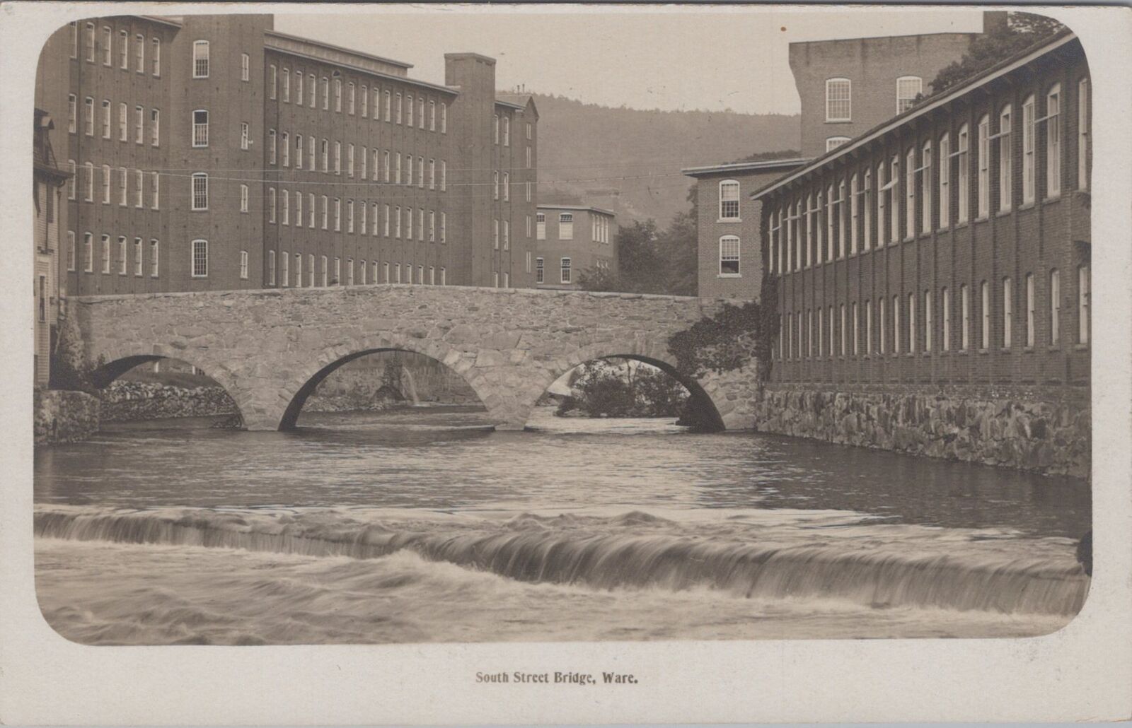 Mills, South Street Bridge, Ware Massachusetts c1900s Eddy Make RPPC Postcard