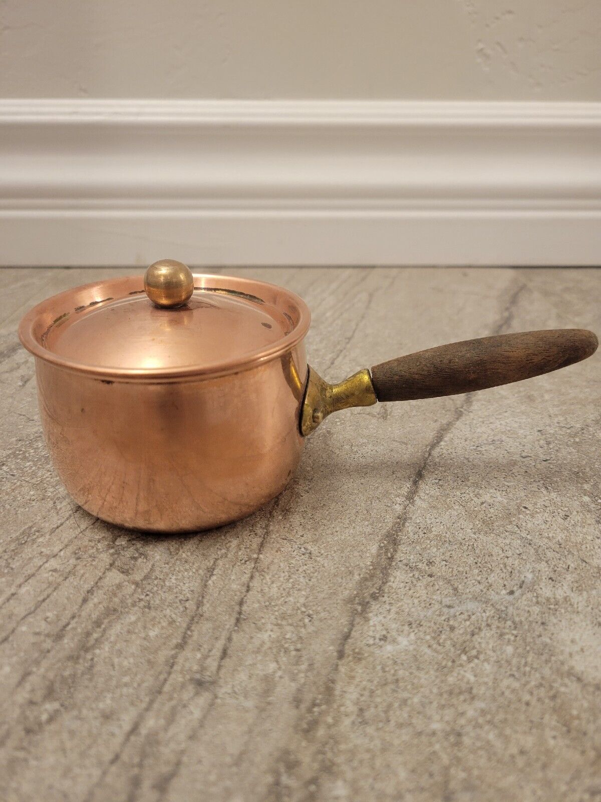 Vintage Mini Copper Saucepan With Lid & Wooden Handle Tagus Portugal R78