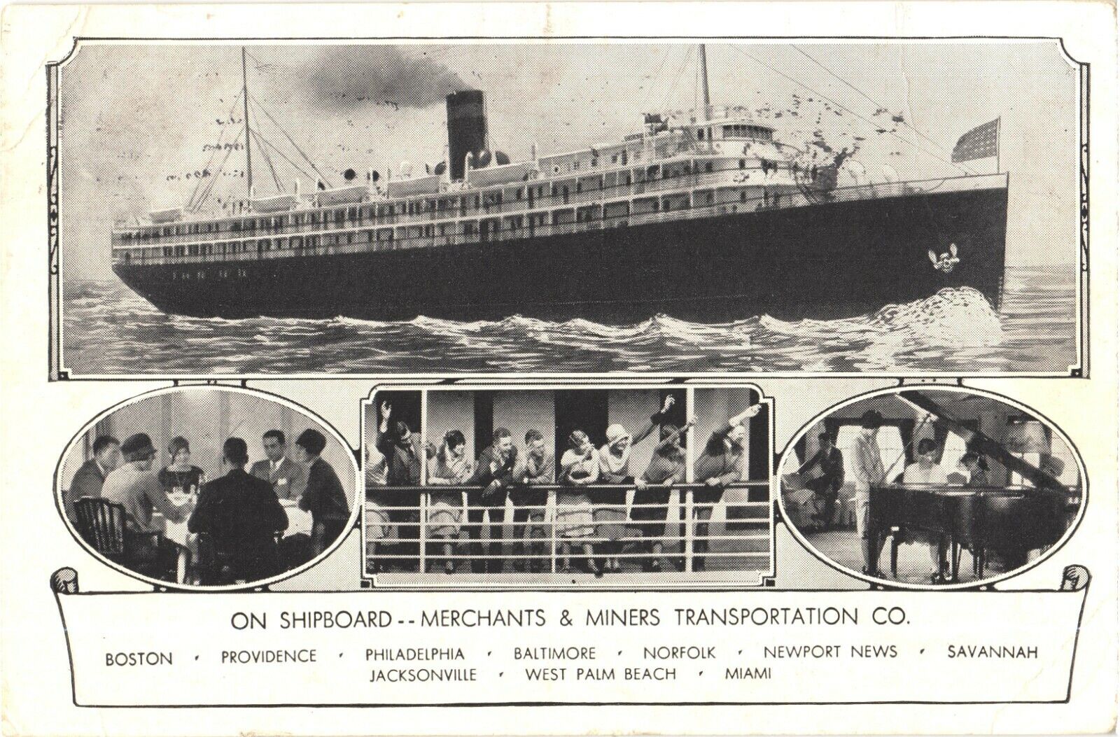 On Shipboard Merchants & Miners Transportation Co. 1931 Passenger Ship Postcard