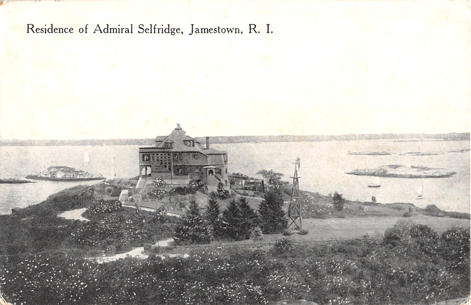 1913? Admiral Selfridge Home Jamestown RI post card