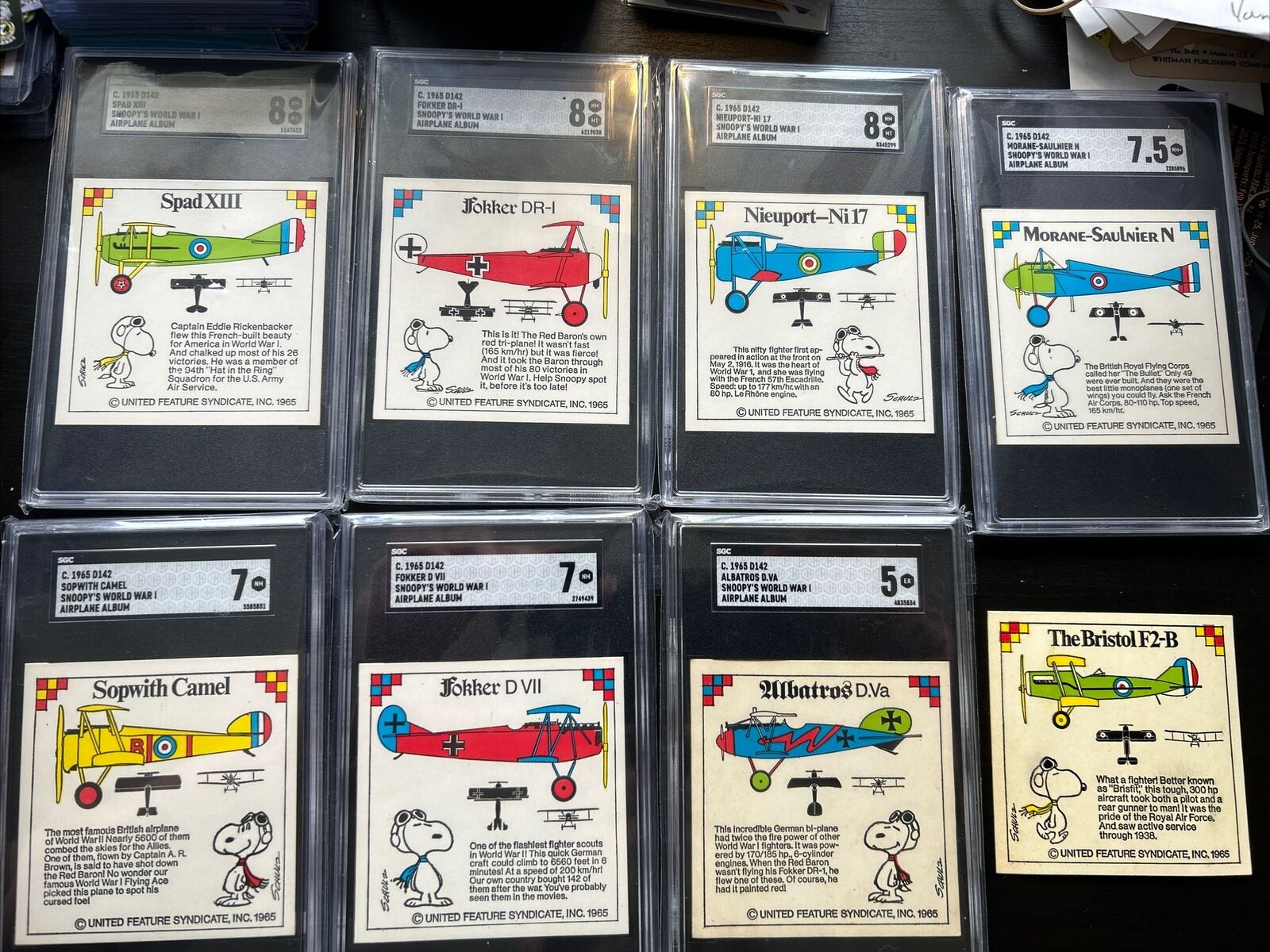 Snoopy 1965 D142 World War 1 Airplane Album Complete Set Stickers High Grades