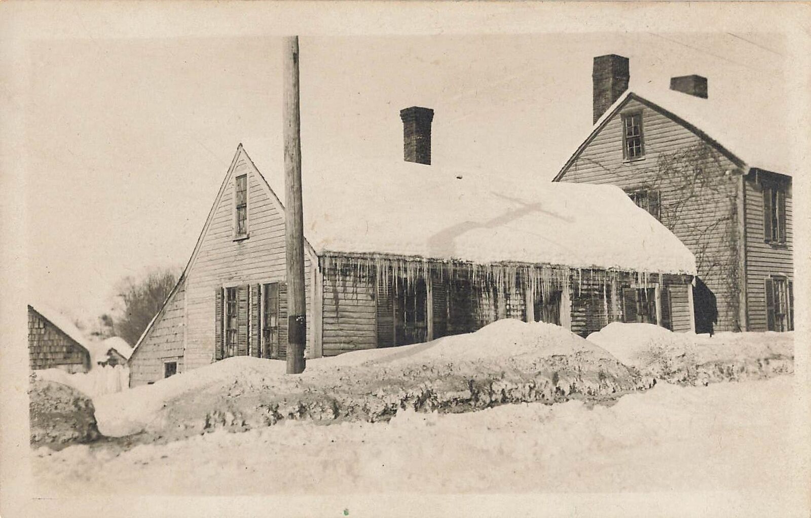 Vintage RPPC House residence Icicles Winter Wonderland Amesbury Mass 