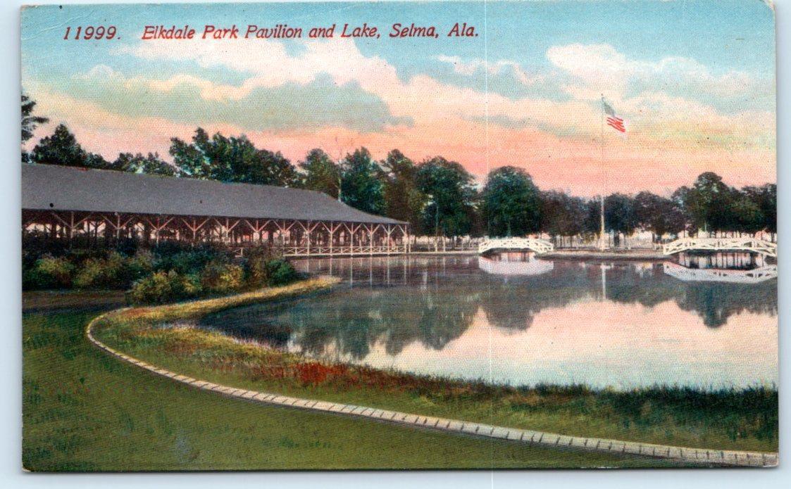 SELMA, AL Alabama ~ ELKDALE PARK PAVILION & Lake 1914 Dallas County Postcard