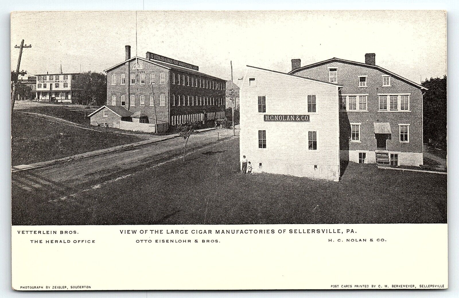 c1905 SELLERSVILLE PA VIEW OF THE LARGE CIGAR MANUFACTORIES EARLY POSTCARD P3949