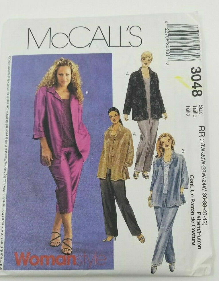3048 McCall\'s Shirt Top Pants Vtg Sewing Pattern Women\'s Clothing Size 18-24W