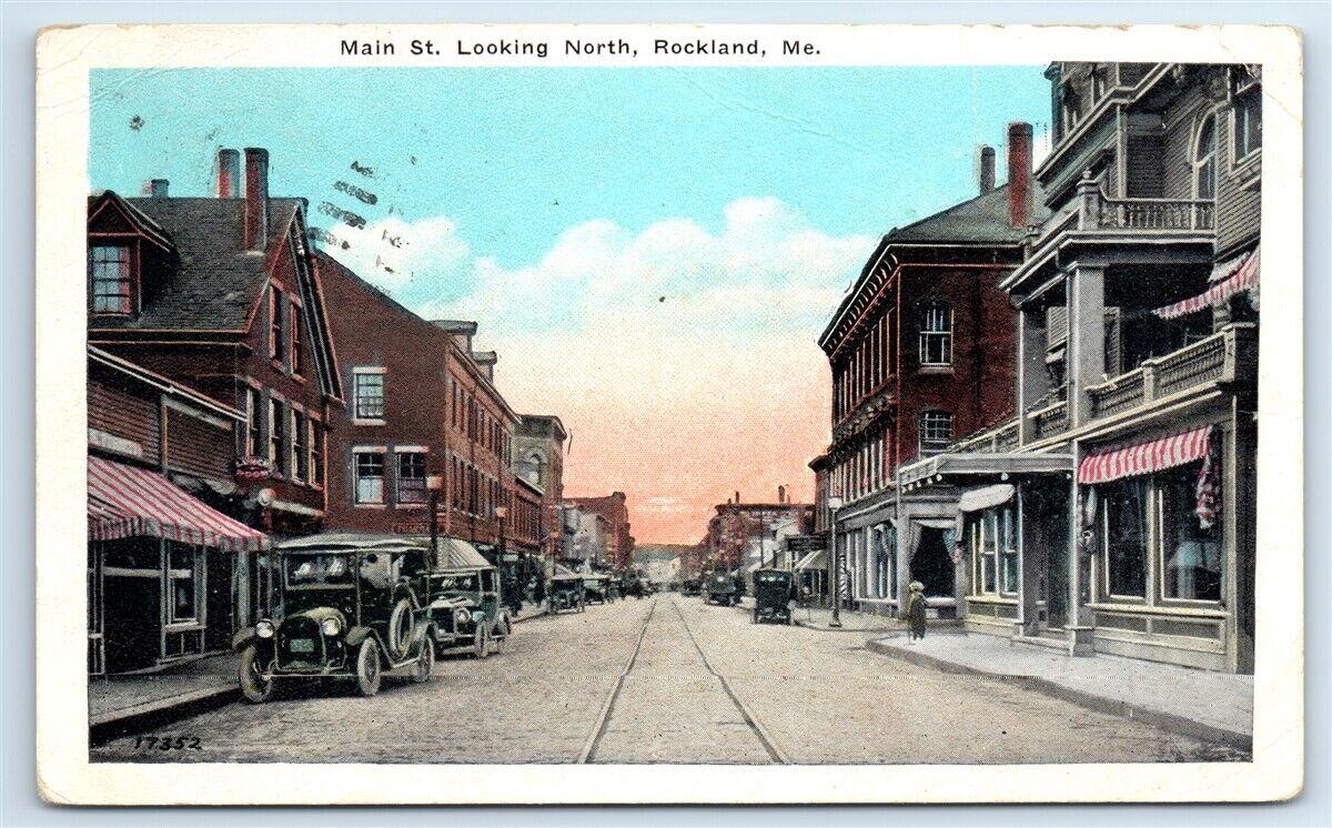 Postcard Main Street looking North, Rockland, Maine 1924 J106
