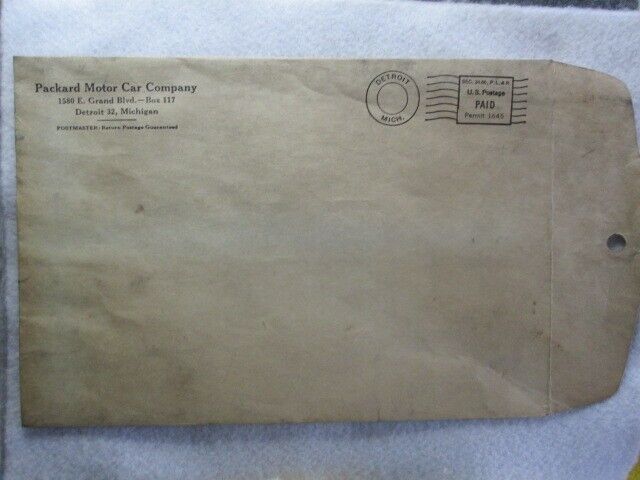 Antique Packard Motor Car, Detroit, Michigan 9 1/2 By 6 1/2 Inch Envelope