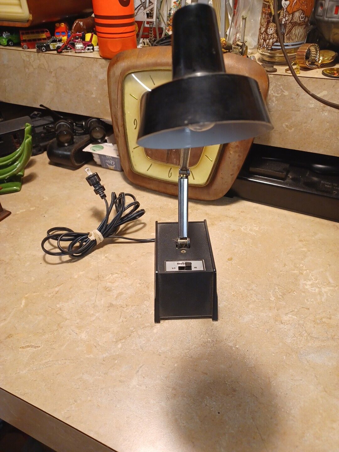 VTG 70s Mobilite Desk Lamp Model 26 Black Adjustable Hi-Lo TESTED & WORKING