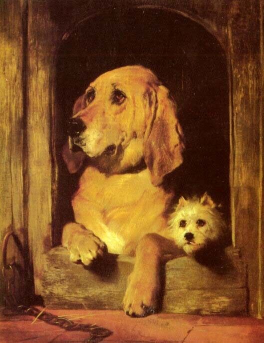 Oil painting Edwin Henry Landseer henry dignity and impudence two dogs canvas