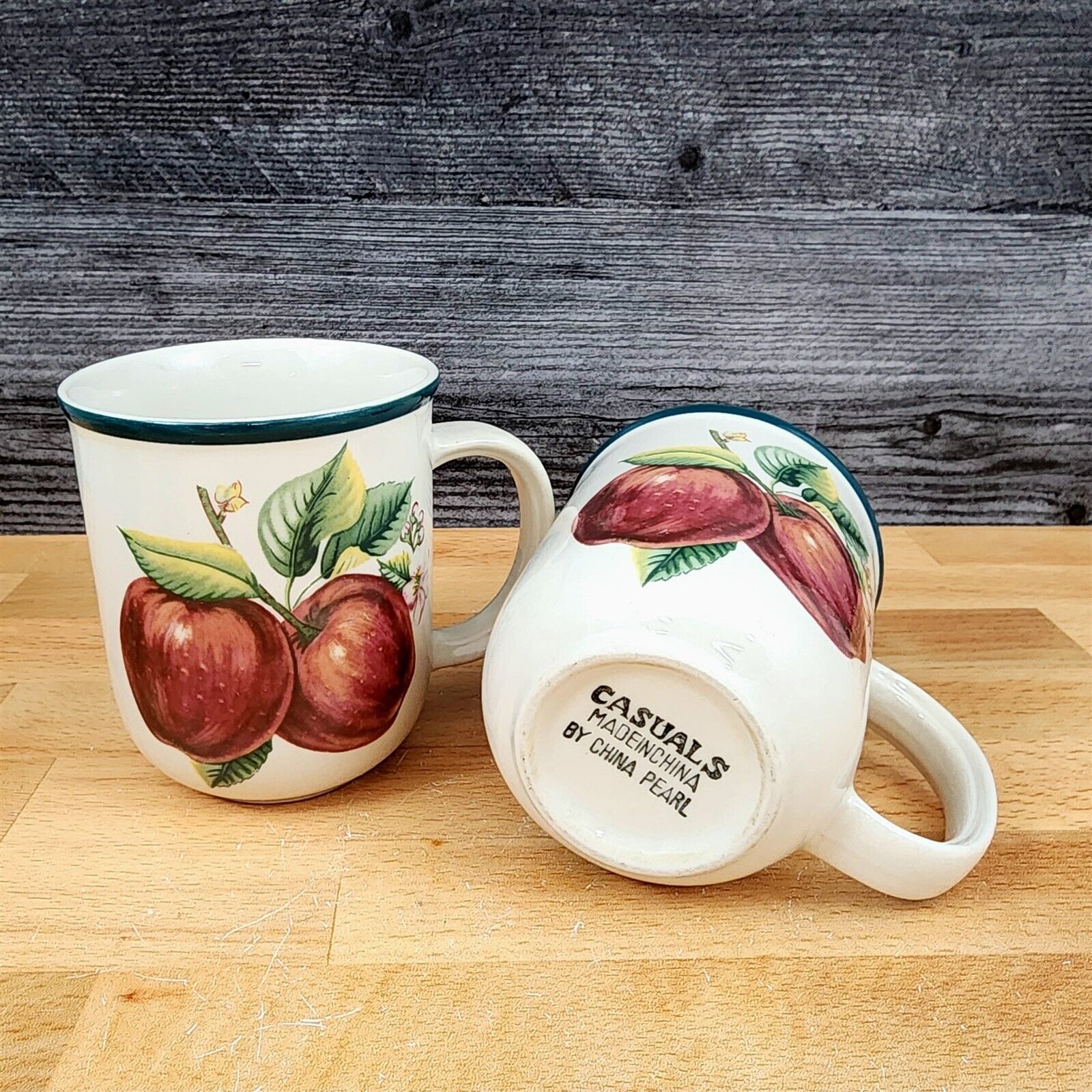 China Pearl Casuals Apples 2 Coffee Mug Set 3 3/4 Tea Cup