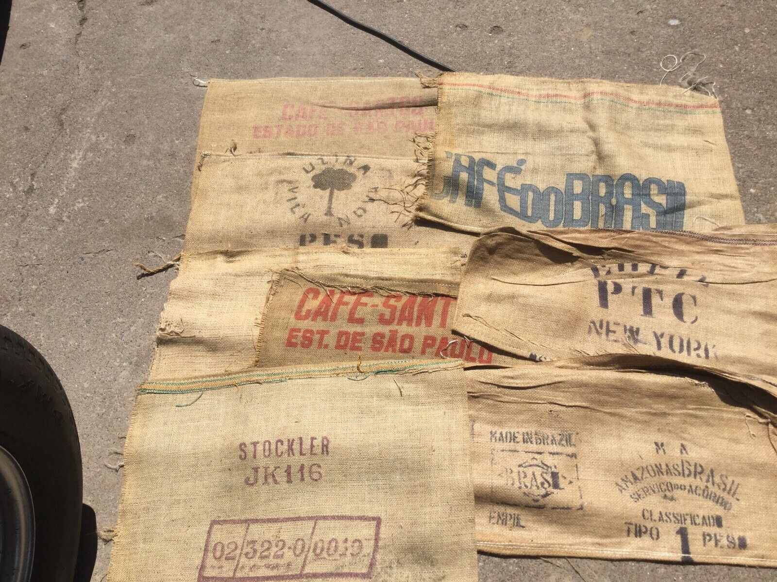 VINTAGE BURLAP COFFEE BAGS approx 17 x 24 in (lot of 10)