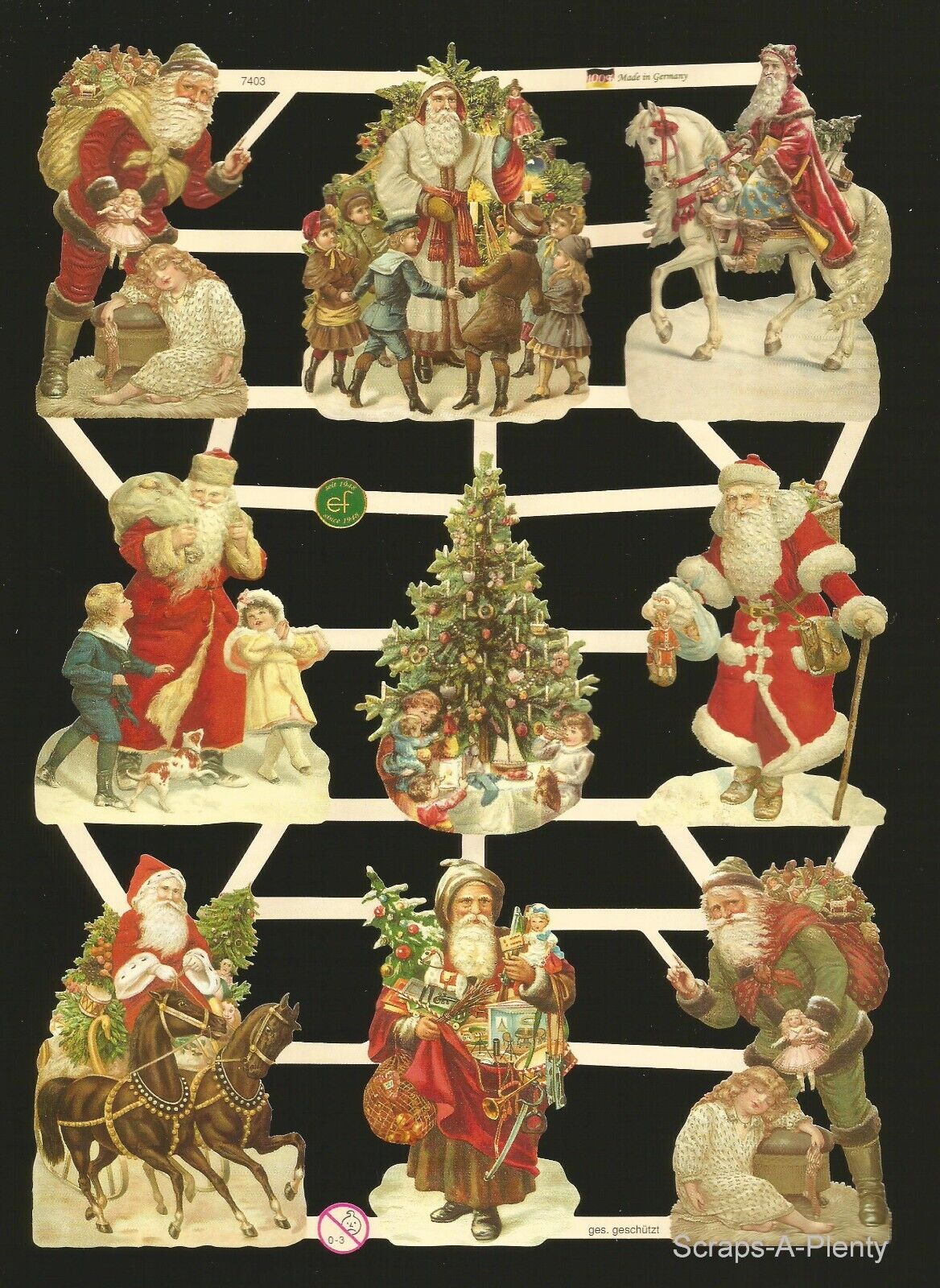 German Embossed Vintage Style Scrap Die Cut - Colorful Christmas Santa  EF7403