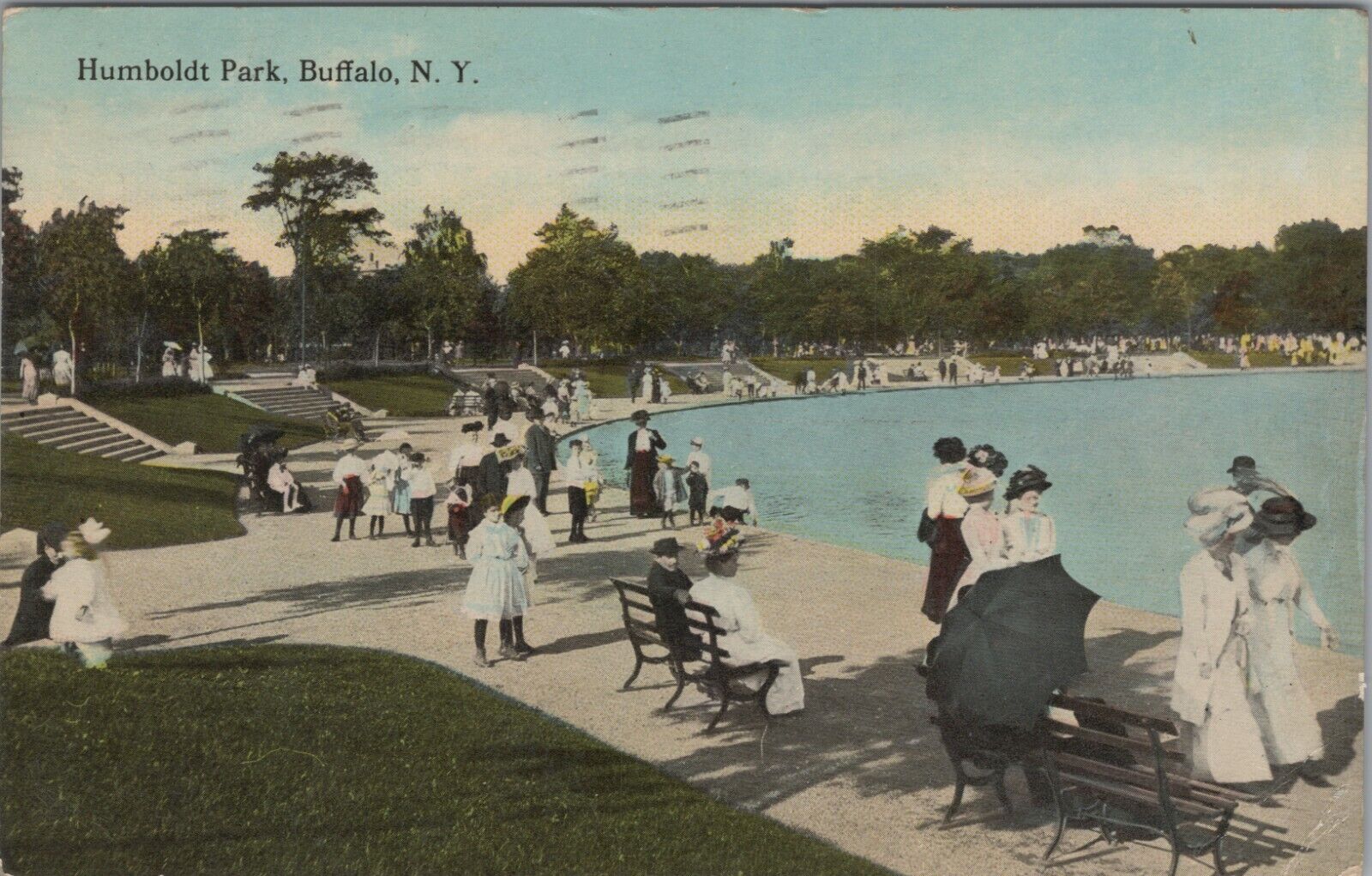 Humboldt Park Buffalo New York people waterfront c1910s postcard E115