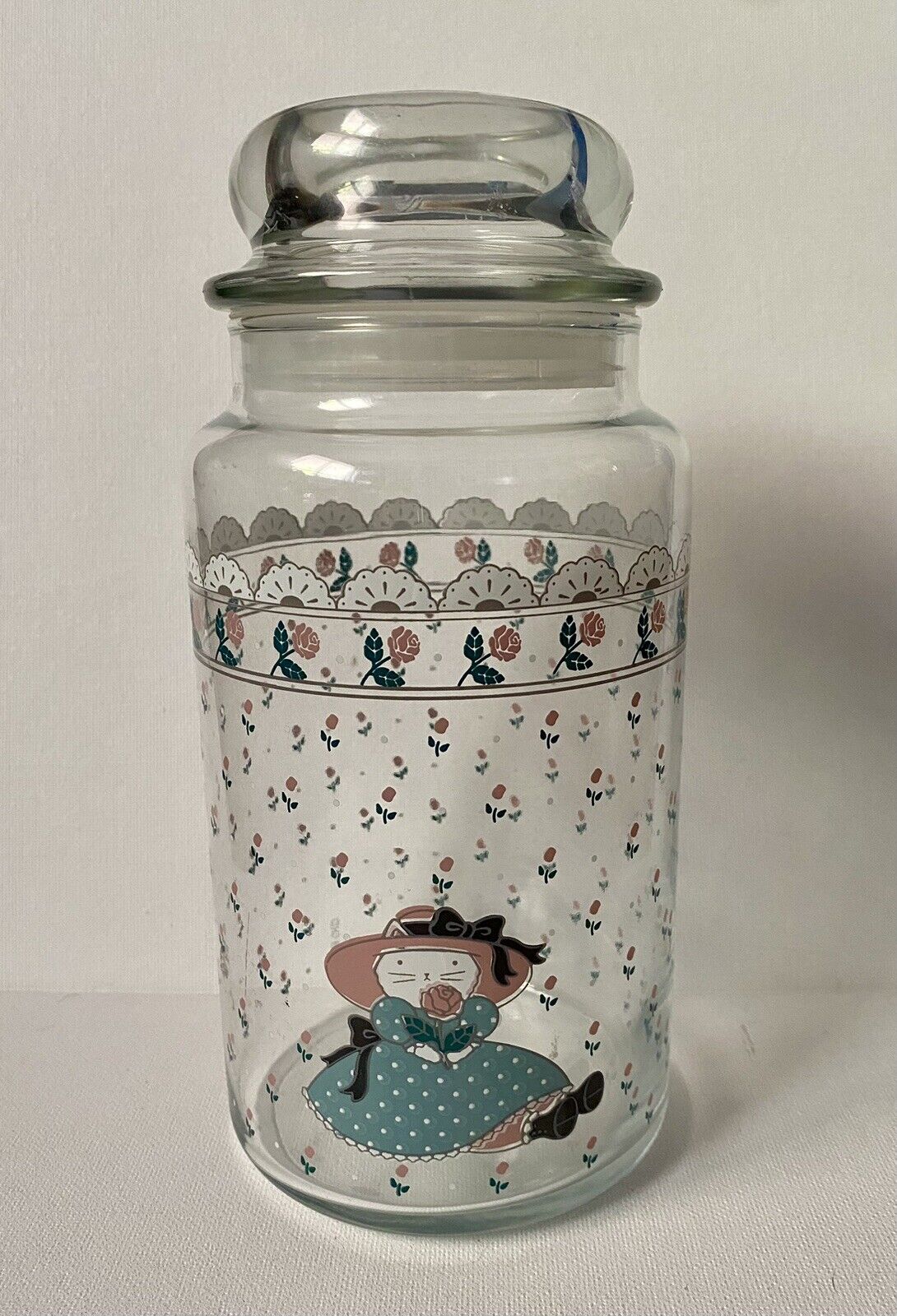 Vintage 1988 CHD Anchor Hocking Country Cat Glass Jar - Large - Farmhouse - USA