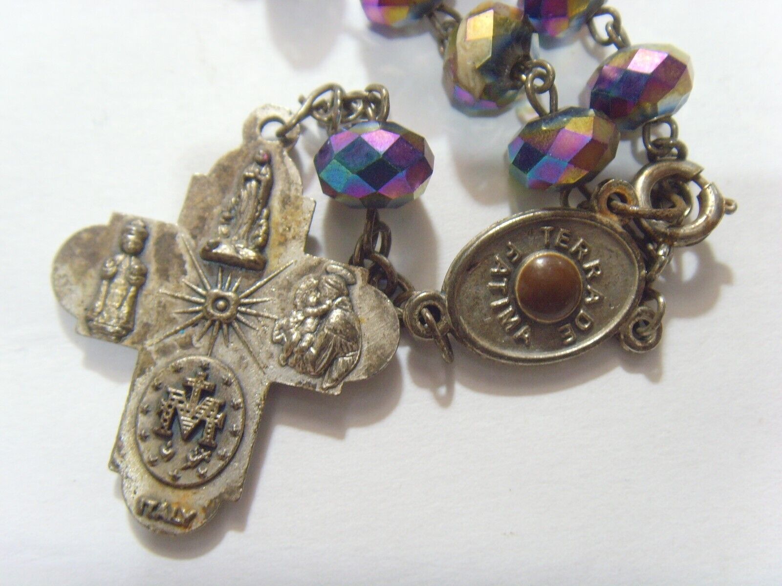 Antique Catholic Saint Lady of Fatima relic Terra chaplet rosary cross 52421