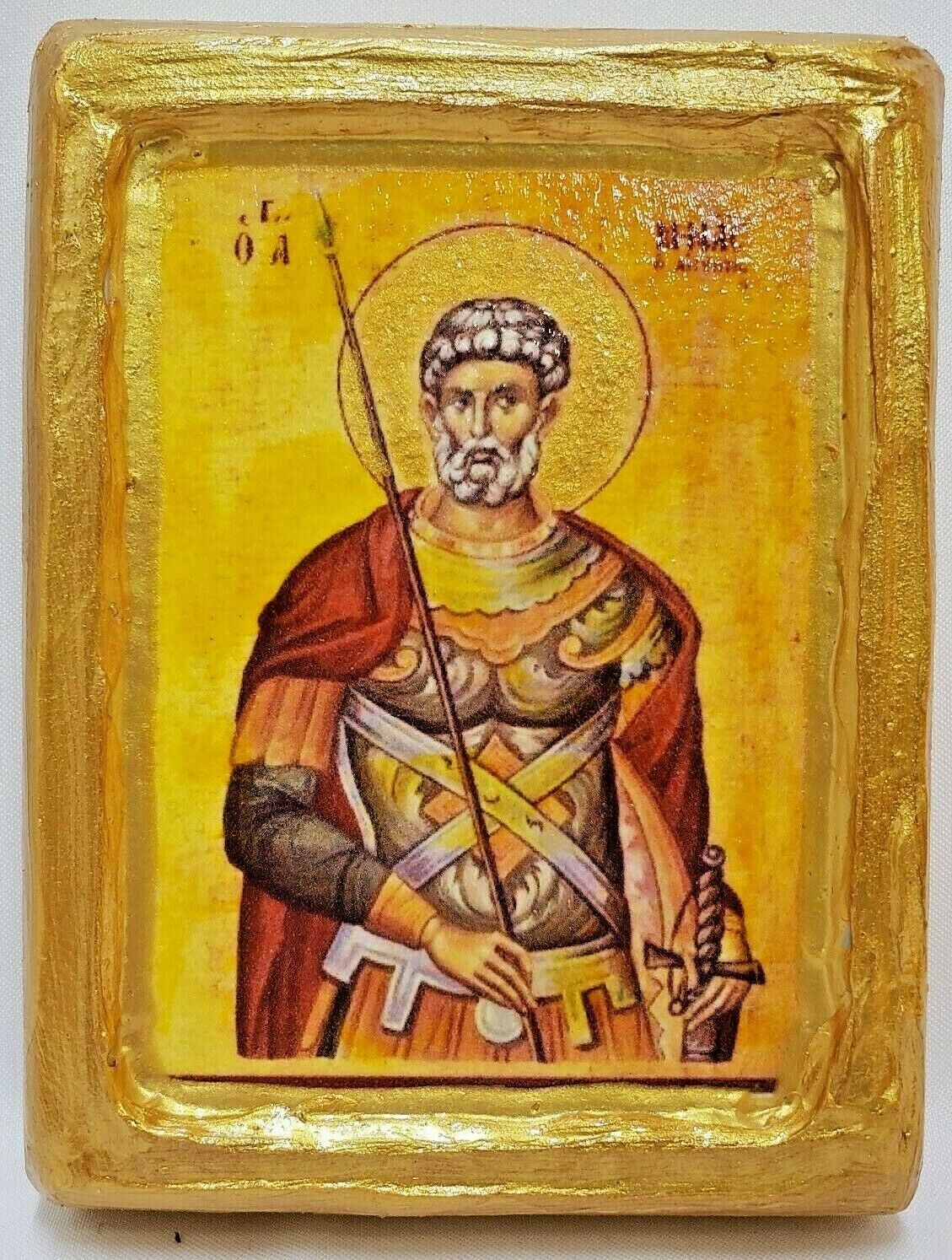 Saint Menas Minas Old World Greek Byzantine Eastern Orthodox Icon on Aged Wood