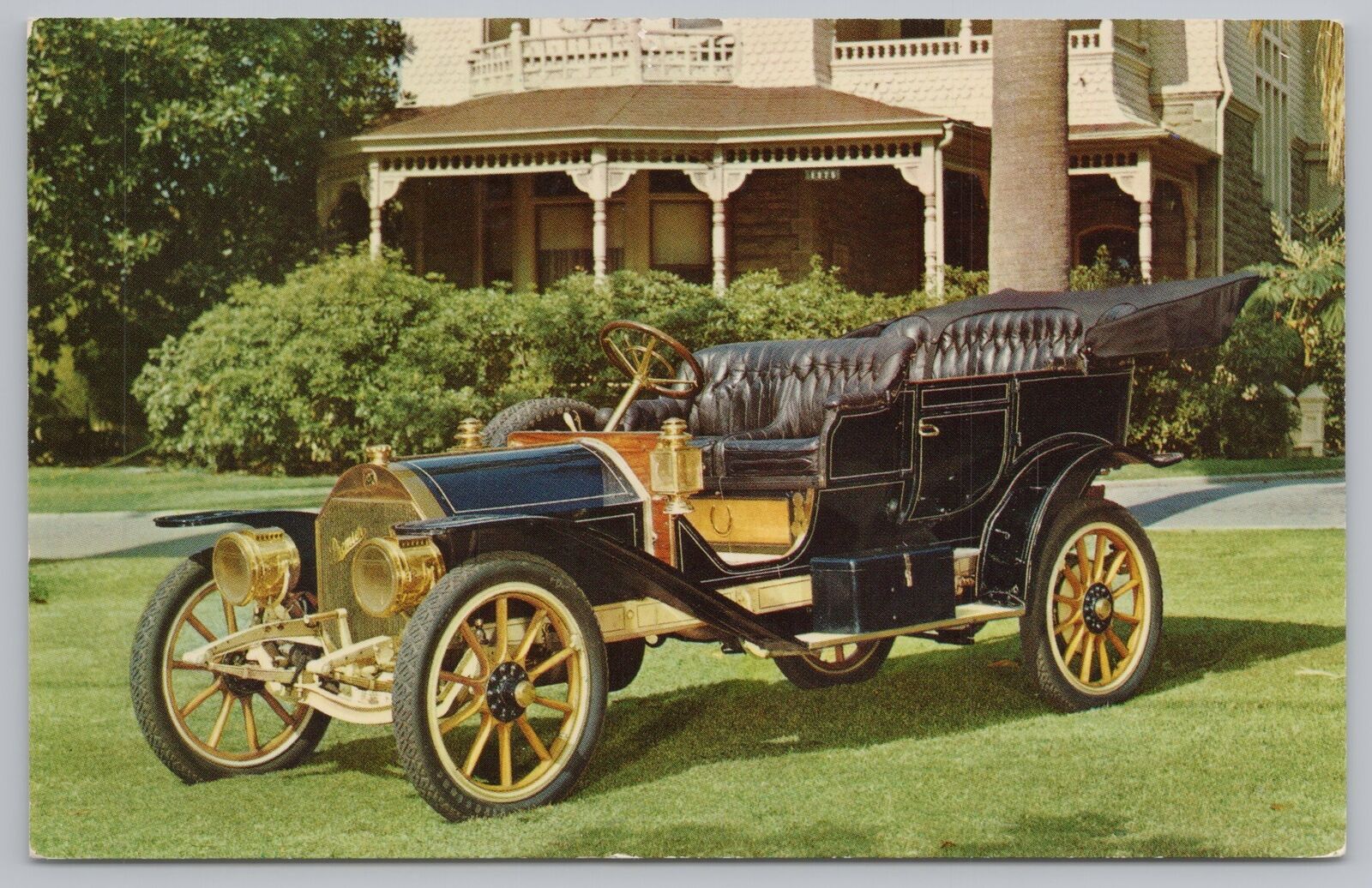 Transportation~Black 1909 Premier Larry Hopkins Pontiac~Vintage Postcard