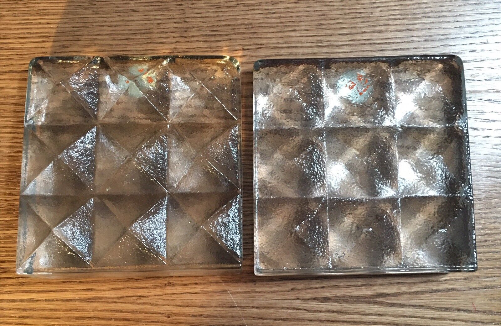 Pair Of Vtg Blenko Glass Ice Pyramid Geometric Diamond Bookends by Don Shepherd