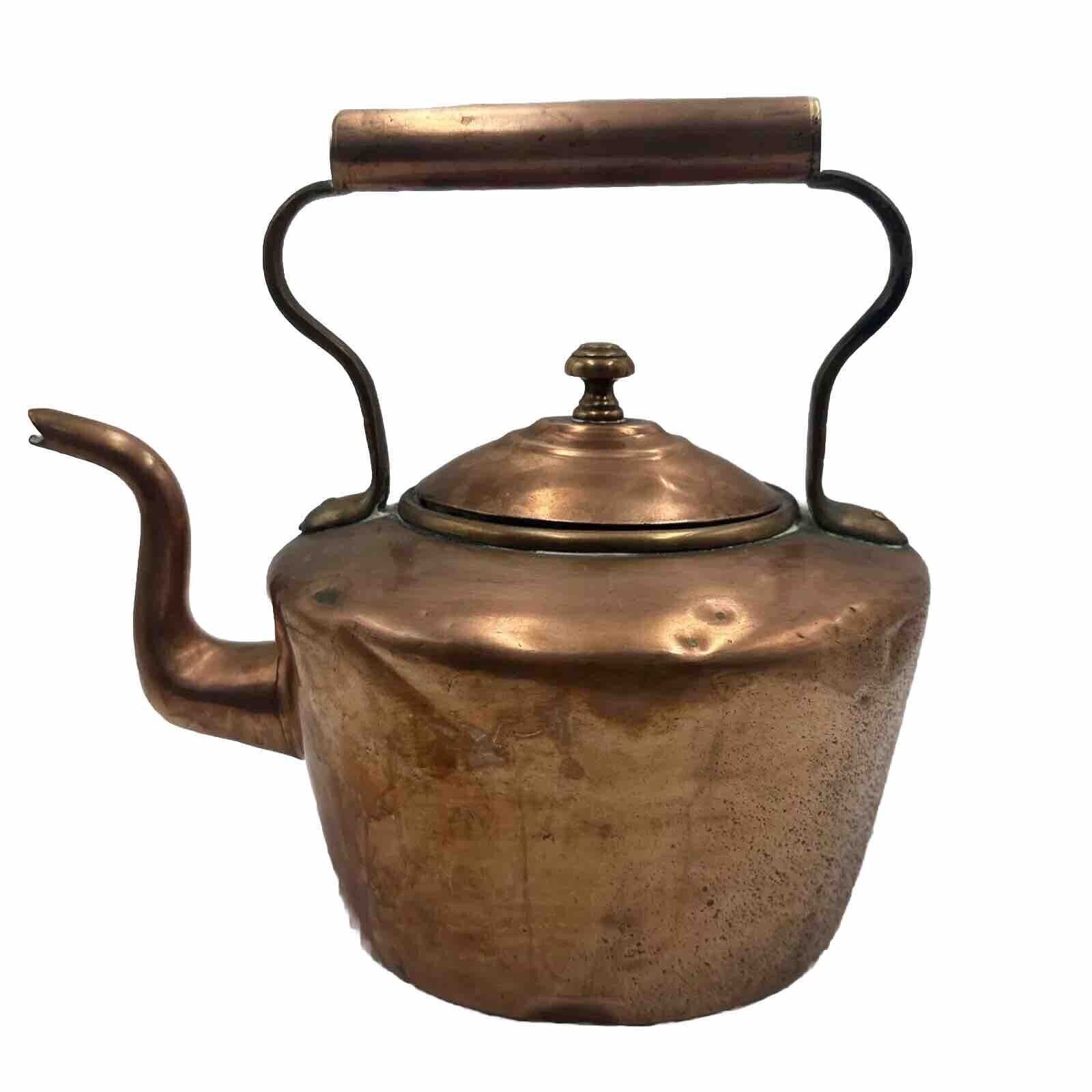 Antique Vintage Georgian Style Copper Tea Kettle Teapot Goose Neck Spout Heavy