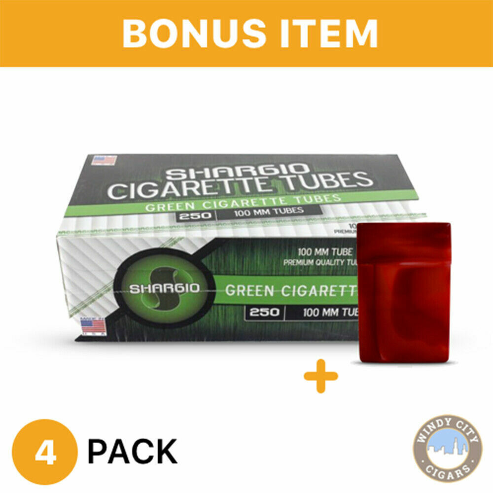 Shargio Menthol Flavor Cigarette Tubes 100s Green - 4 Boxes (250ct) & Bonus Case