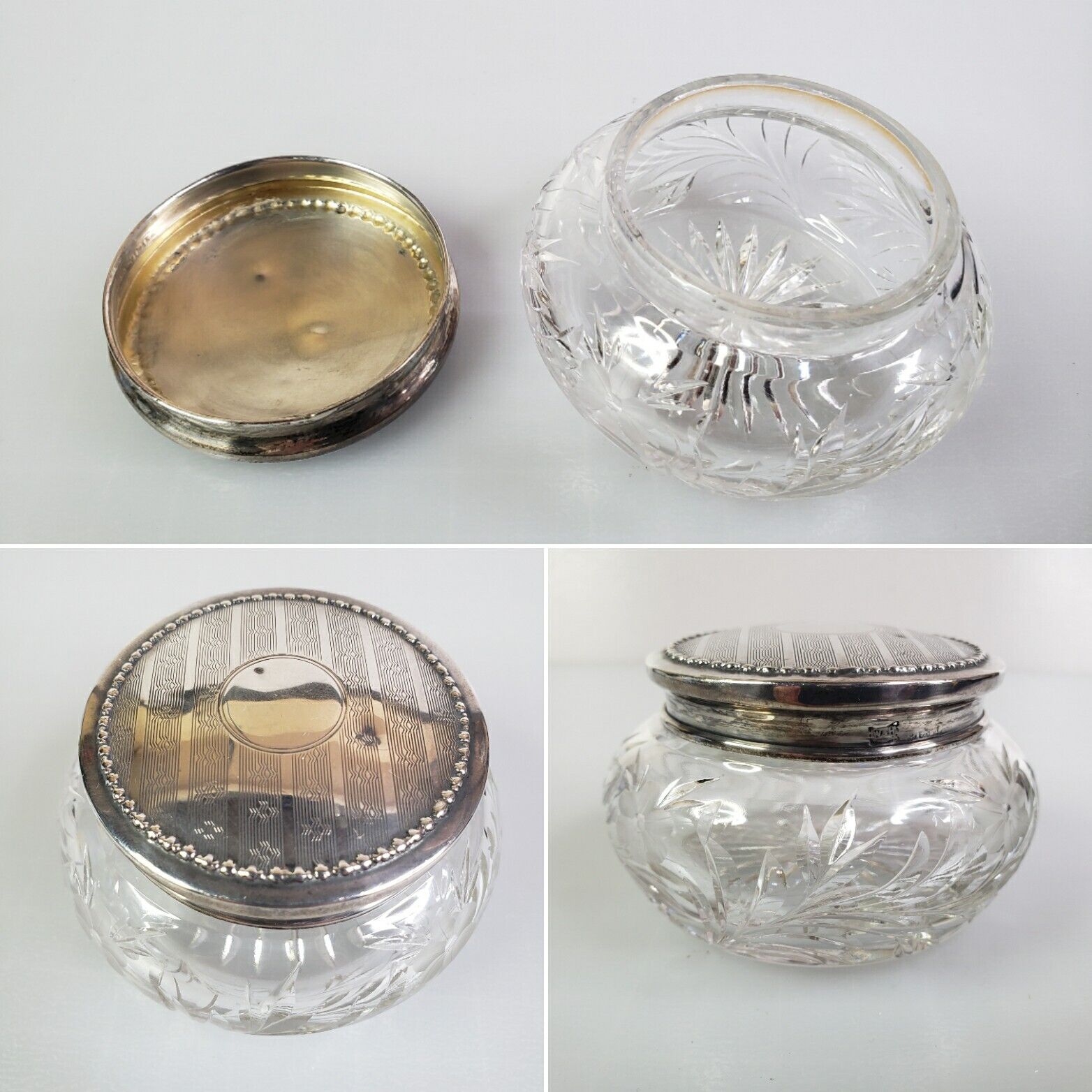 RARE Antique Wood & Hughes Sterling Silver & Cut Glass Trinket / Powder Jar LOOK