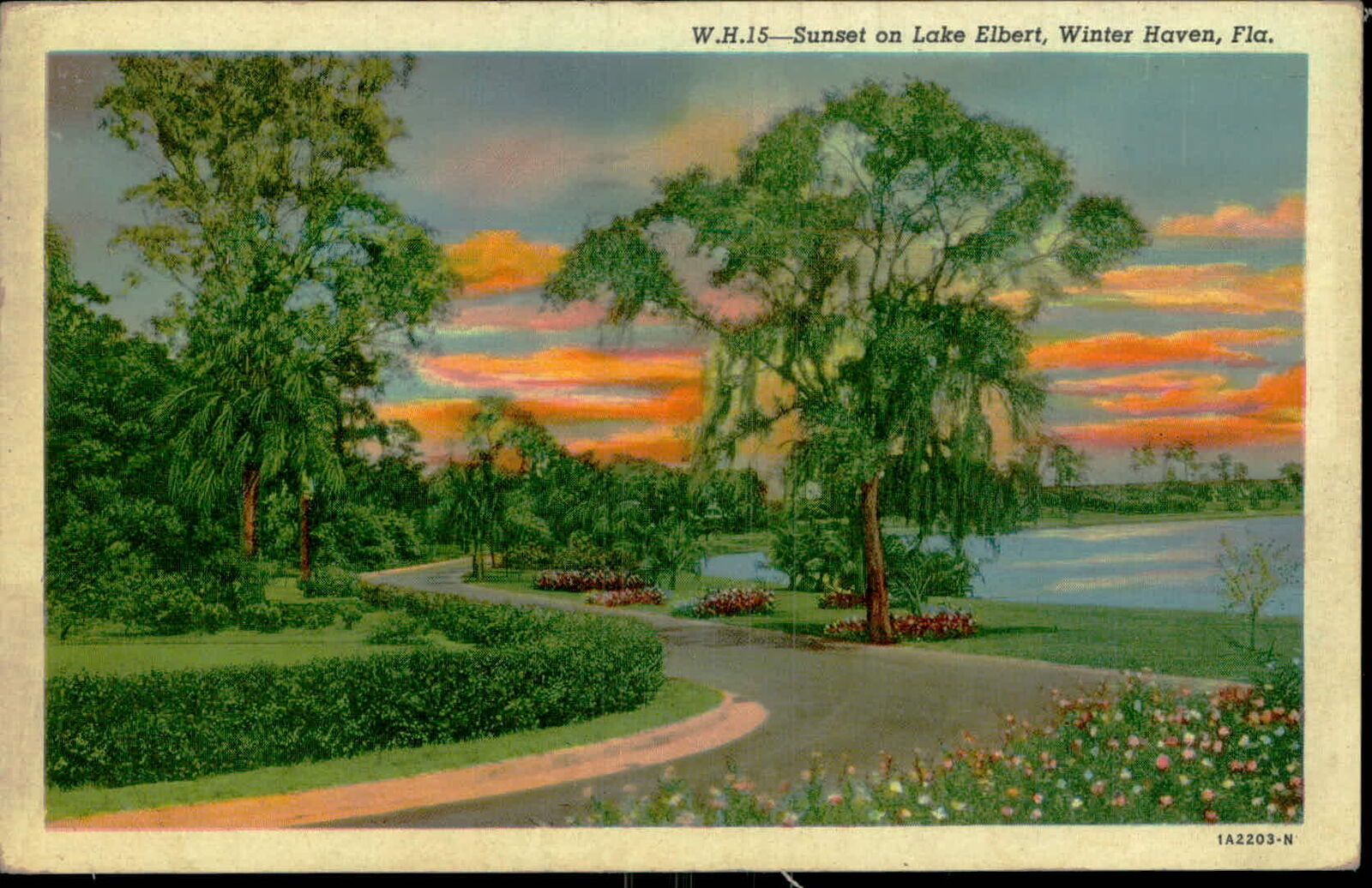 Postcard: W.H.15 Sunset on Lake Elbert, Winter Haven, Fla. 1A2203-N