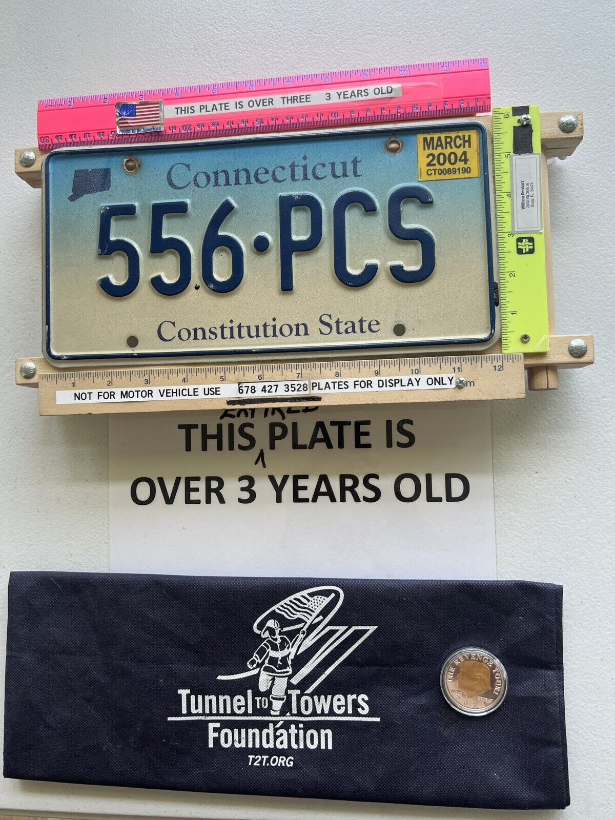 Connecticut License Plate “556-PCS SALE HELPSTUNNELTOWERS