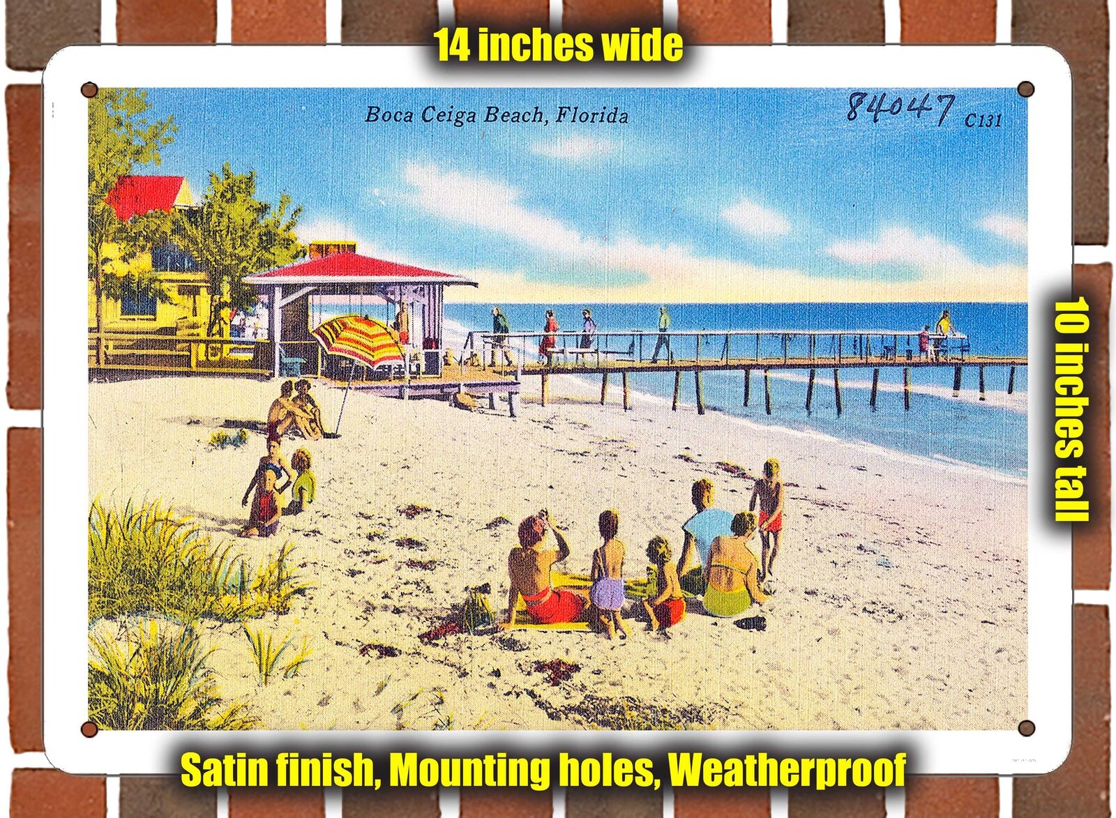 METAL SIGN - Florida Postcard - Boca Ceiga Beach, Florida