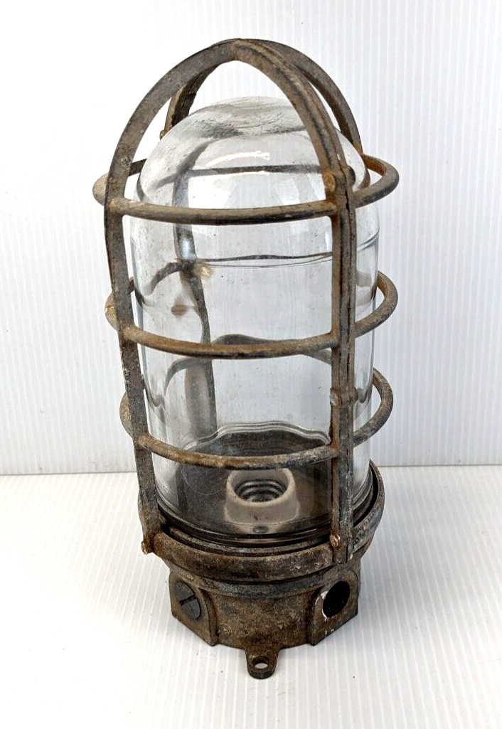 Vintage Stonco Industrial Caged Lantern Light #4914 Socket & Kason Base 5\