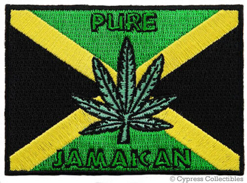 PURE JAMAICA embroidered iron-on PATCH RASTA MARIJUANA LEAF EMBLEM SOUVENIR new