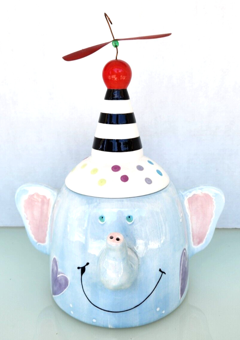Joanne Delomba Ceramic Helicopter Hat Happy Elephant Cookie Jar NEW