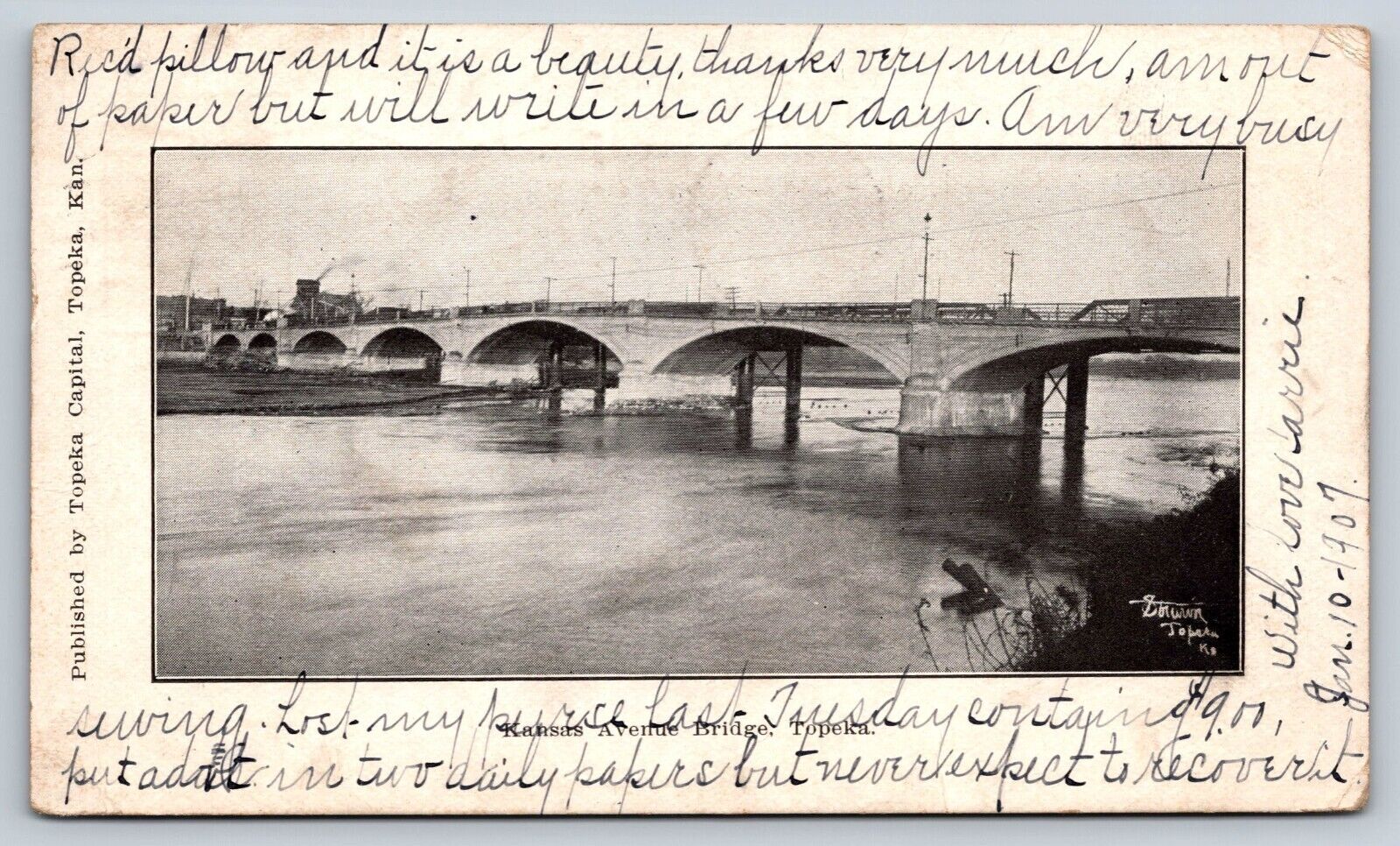 Kansas Avenue Bridge Topeka Kansas Postcard 1907