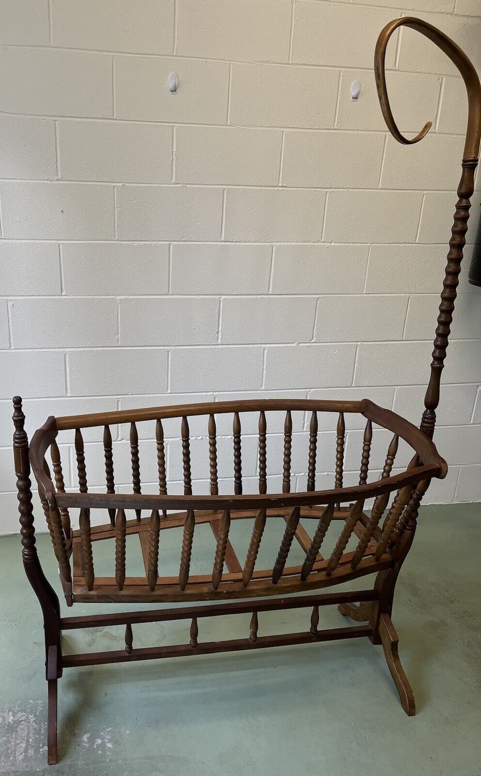 Vintage Wood Cradle With Canopy
