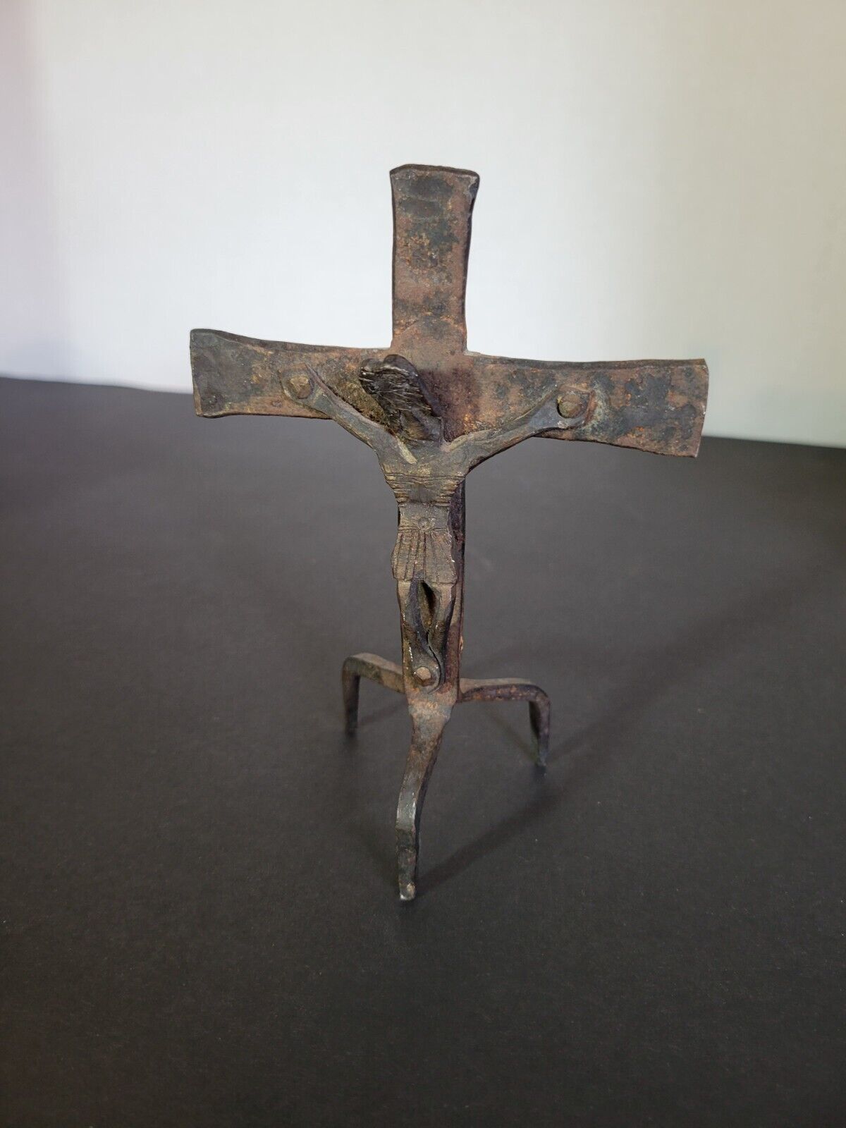 Antique/Vintage Iron Jesus Crucifiction Tabletop Sculpture