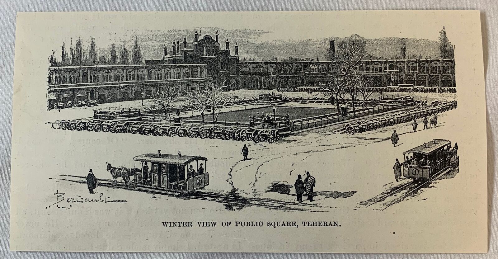 1895 magazine engraving ~ WINTER VIEW OF PUBLIC SQUARE Teheran Iran