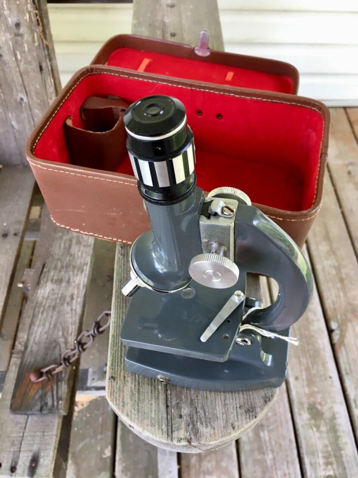 Jason Zoom 100x-900x vintage student microscope w/ original leather case Japan