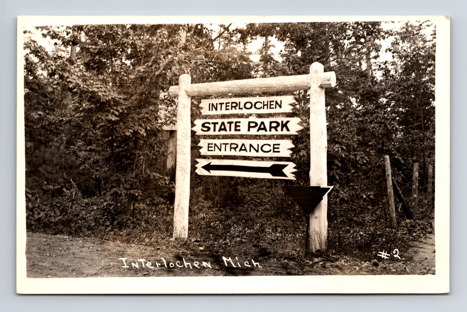 RPPC Interlochen Michigan MI State Park Entrance Sign Postcard