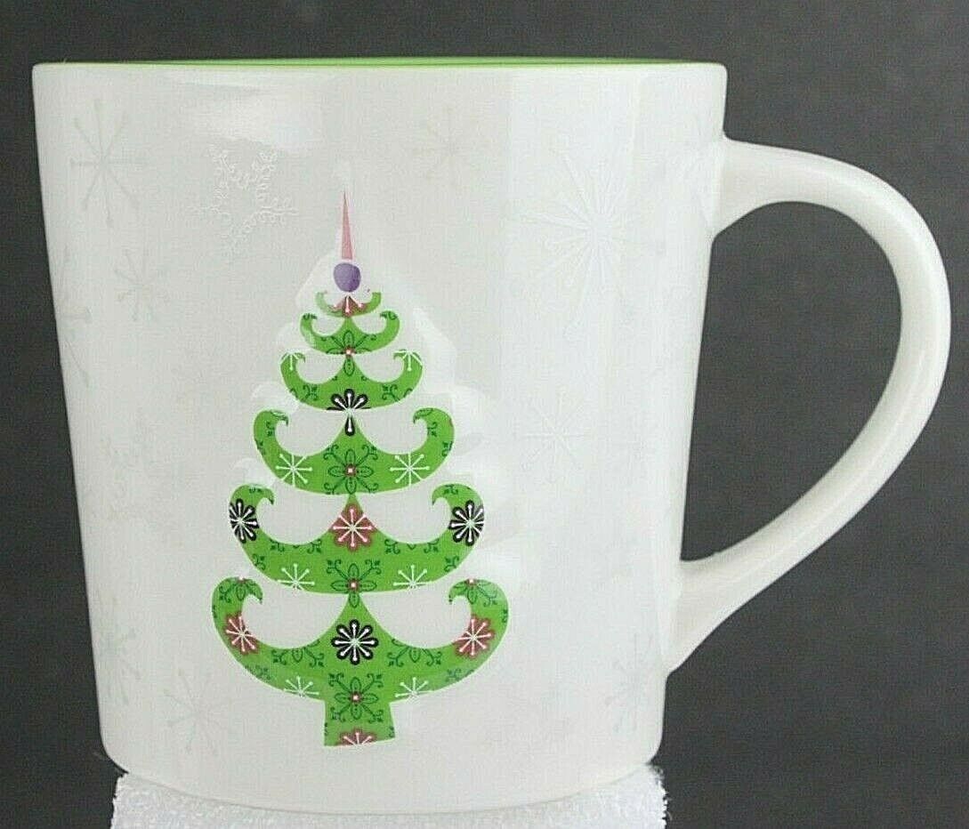 Starbucks 2006 Holiday Raised 3D Christmas Tree Snowflakes Coffee Cup Mug 17 oz