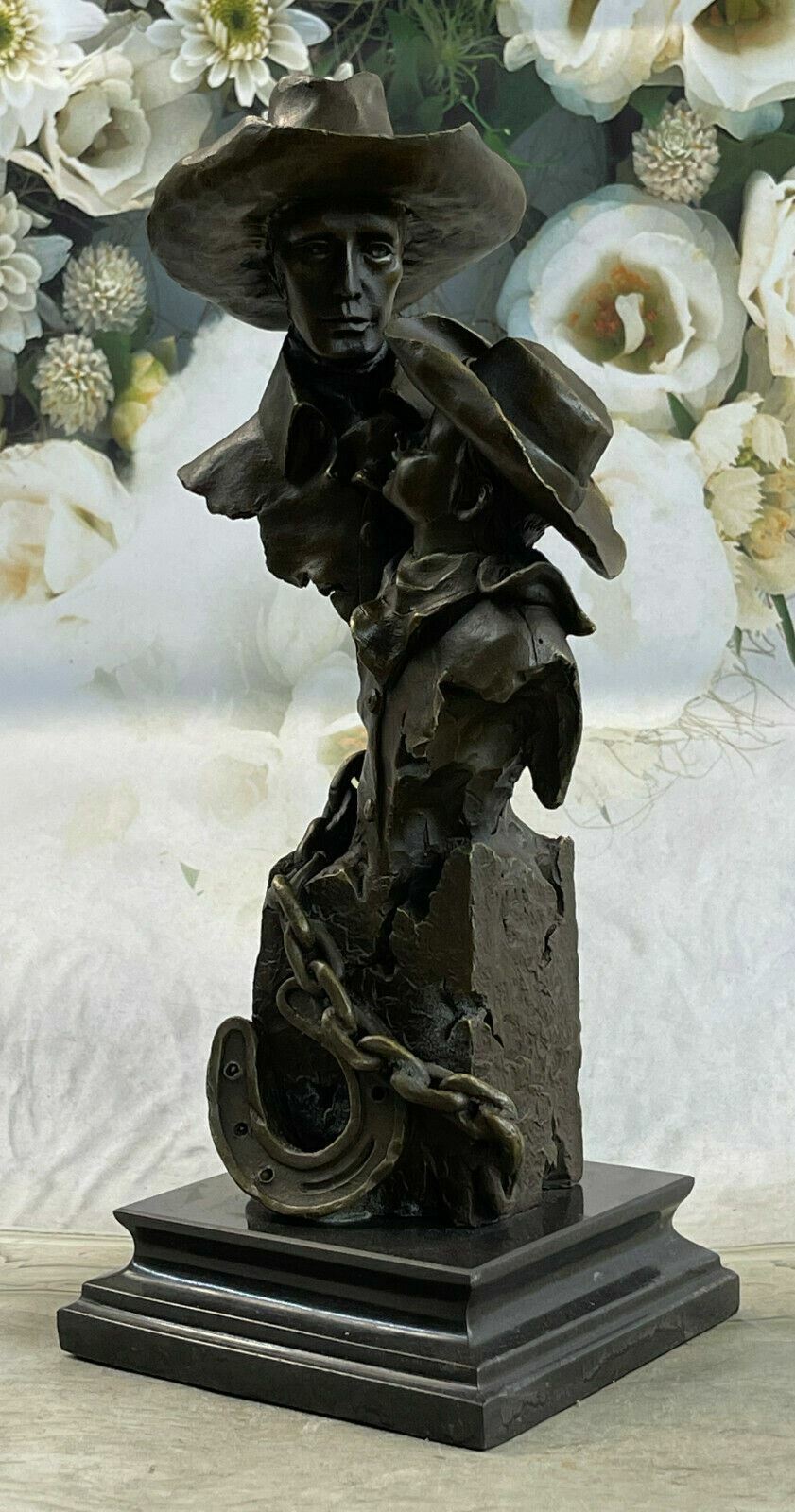 Father and Son Father`s Day Gift Bronze Sculpture Western Art Marble Base Statue