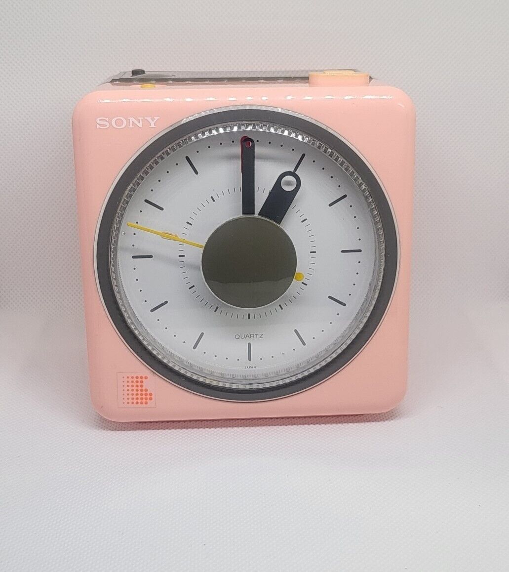 ~ Vintage Sony *PINK* CUBE CLOCK ICF-A10W AM/FM Radio Alarm Tested/Works Japan ~