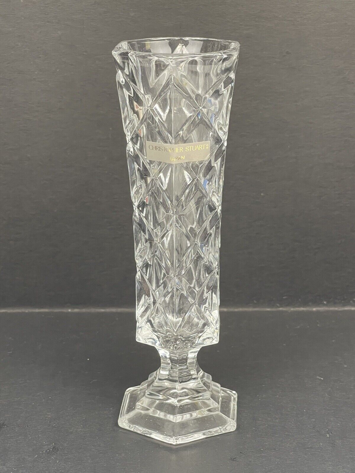 Christopher Stuart Campion Crystal Diamond Cut Bud Vase 6.5” Made In Japan NEW