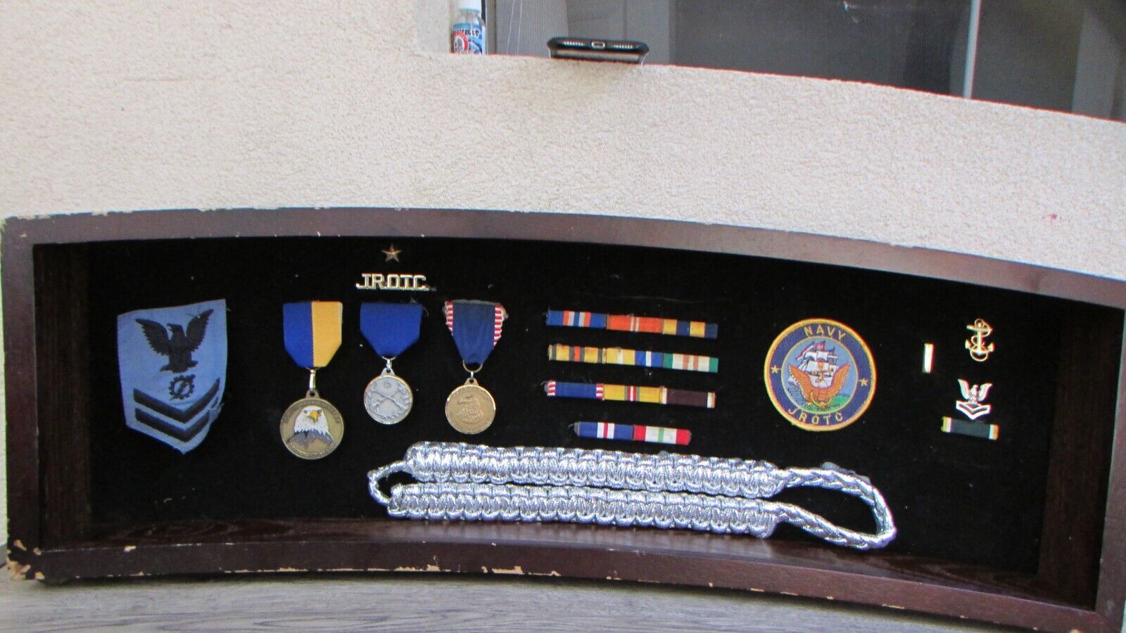 Nice  US Navy Framed Shadow Box Display with medals,JROTC