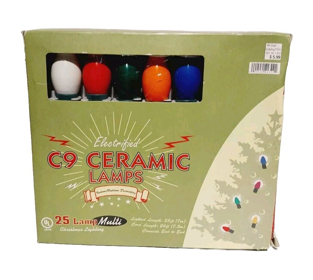NEW ELECTRIFIED C9  LIGHTS 25 LAMP MULTICOLOR INDOOR/OUTDOOR VINTAGE 24 FT.