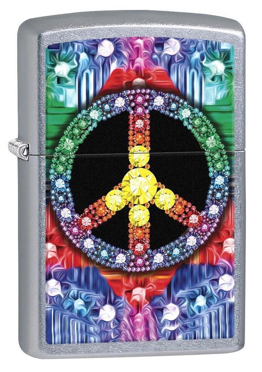 Zippo Jeweled Peace Sign Lighter, Street Chrome NEW IN BOX
